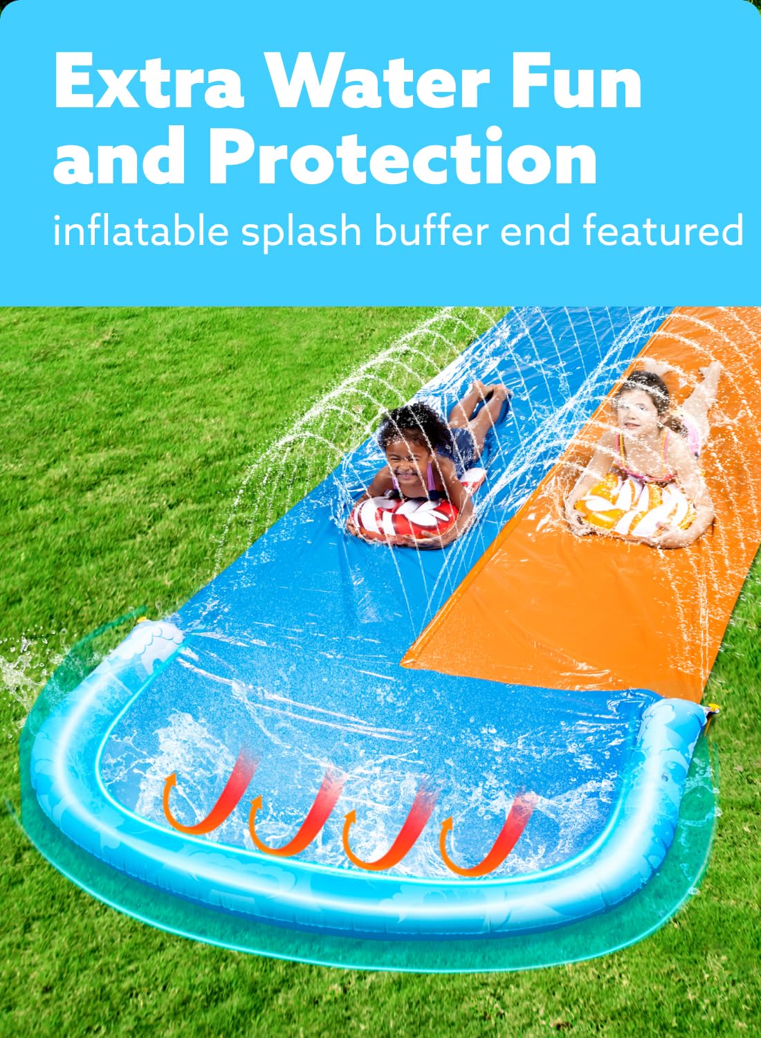 JOYIN 685 cm slide and water slide with 2 bodyboards, lawn water slide with built-in sprinkler for summer water fun in the garden for kids and adults.