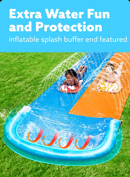 JOYIN 685 cm slide and water slide with 2 bodyboards, lawn water slide with built-in sprinkler for summer water fun in the garden for kids and adults.