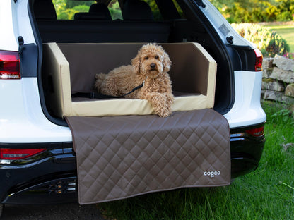 CopcoPet - Travel Bed dog bed for trunk 90x55x38cm faux leather - trunk protection dog water-repellent & scratch-resistant - dog bed car non-slip & sturdy with protective cover - travel bed dog Mocca