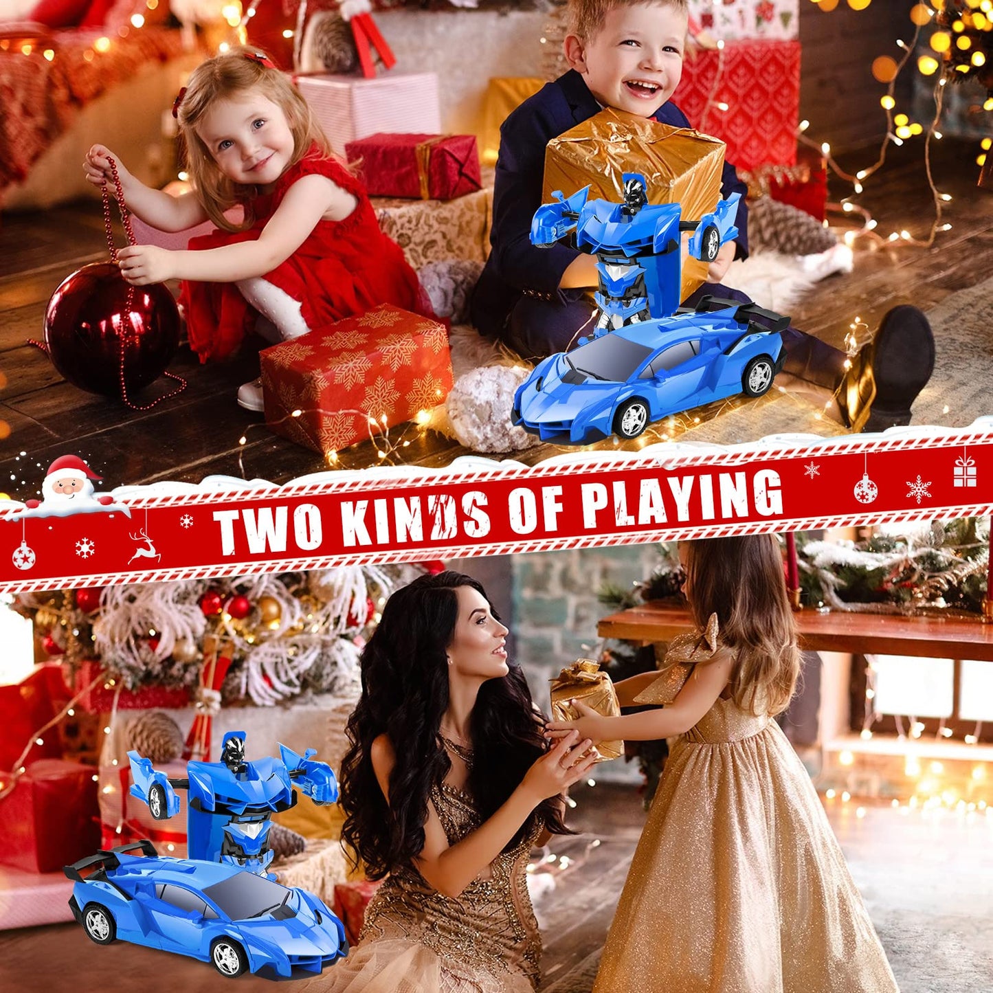 TheDTOY Transformer Toy Remote Control Car for Kids Ages 4-12, 2.4GHz Transforming RC Robot Car, Toy Car Gifts for Boys Girls (Blue)