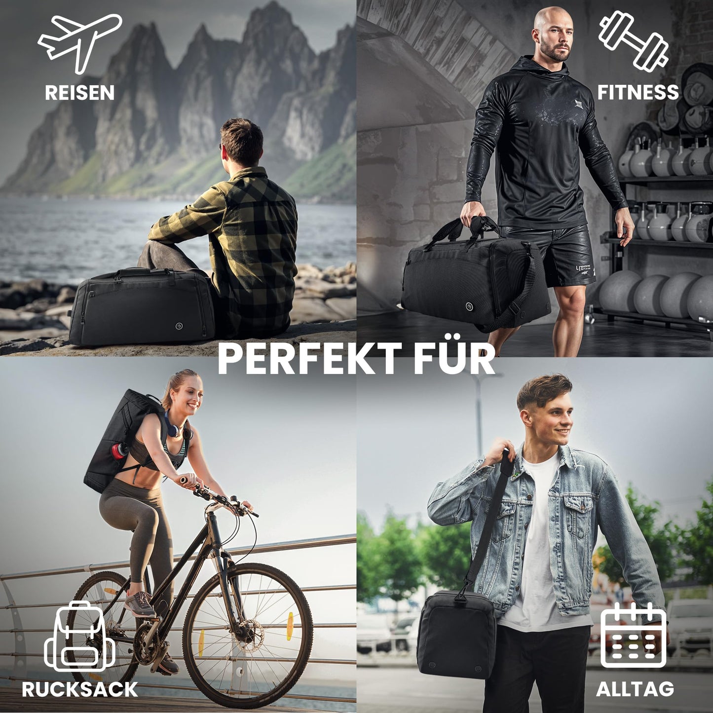 Sports bag with backpack function, shoe compartment, wet compartment | 40/60L travel bag swim bag fitness bag sport gym fitness shoulder bag carry-on weekender bag travel bag men women