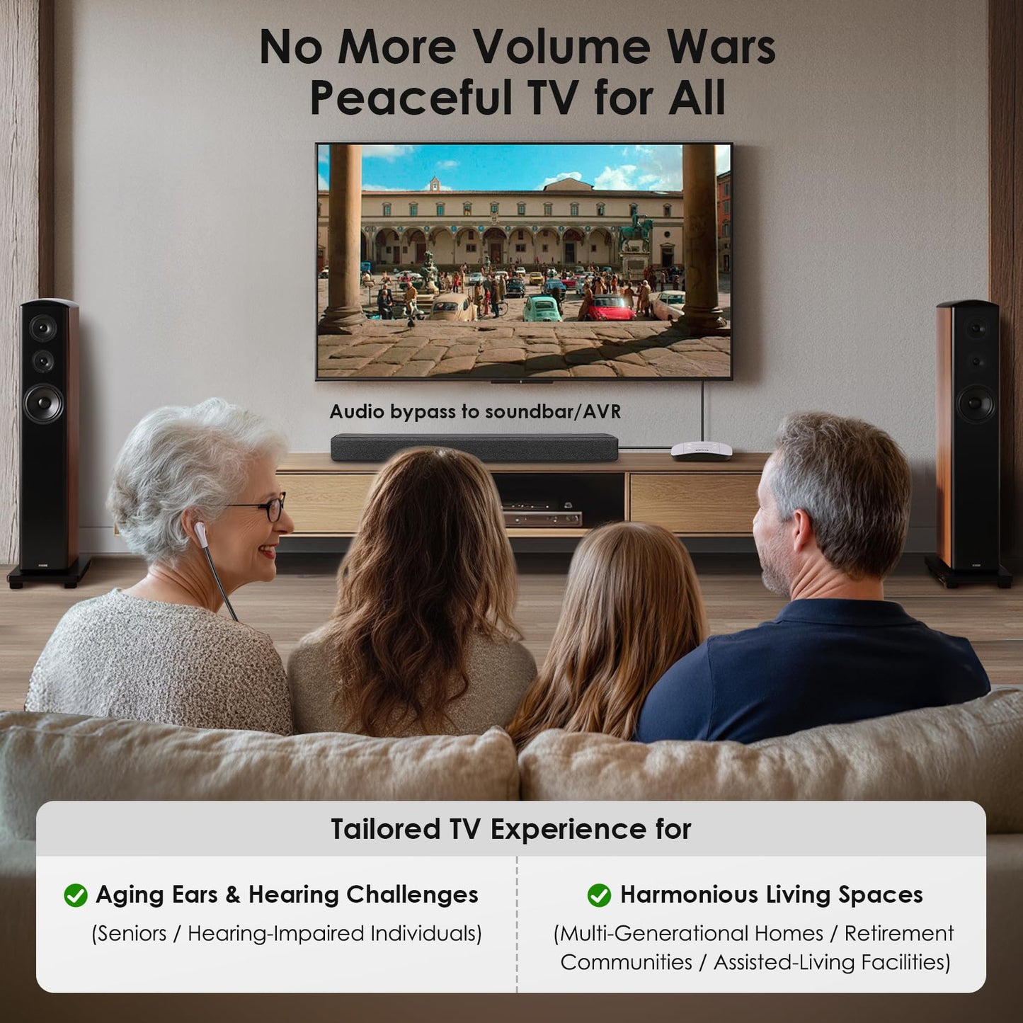 SIMOLIO Wireless Digital TV Headphones for Seniors, 2.4GHz TV Wireless Headphones with Spare Battery & Microphone & Charging Dock, TV Hearing Amplifier SM-824D1.