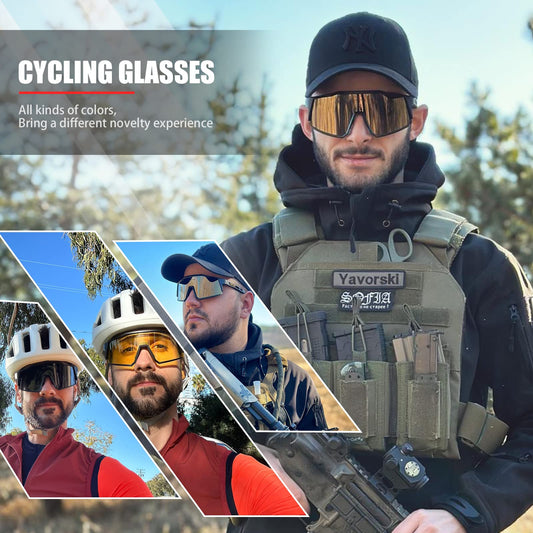 KAPVOE Polarized Cycling Glasses with 4 interchangeable lenses TR90 frame for men women cycling MTB sports sunglasses bike glasses driving fishing baseball running brown black 04