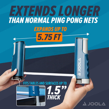 JOOLA Table Tennis Set Quattro, 4 Table Tennis rackets + 10 Table Tennis balls + Bag, 28.5x26x8.5cm & extendable portable Table Tennis net Connect, Set (adjustable length)