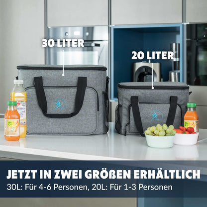 Obics Large Foldable 30L Cooler Bag Gray for Car, Beach - Lunch Bag Camping Accessory - Picnic Bag Large - Freezer Bag & Insulated Food Bag - Thermal Bag Waterproof