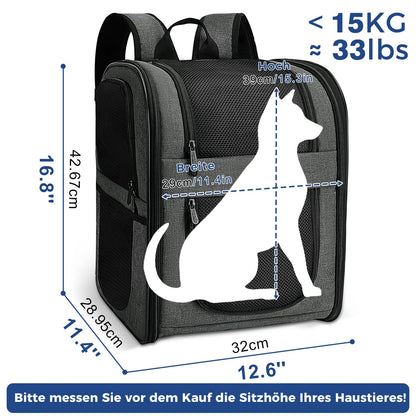Apollo Walker Dog Backpack and Cat Backpack for Small Pets (2-15kg capacity) - Padded back support dog carrier Breathable mesh pet backpack for hiking, traveling, outdoor activities Grey