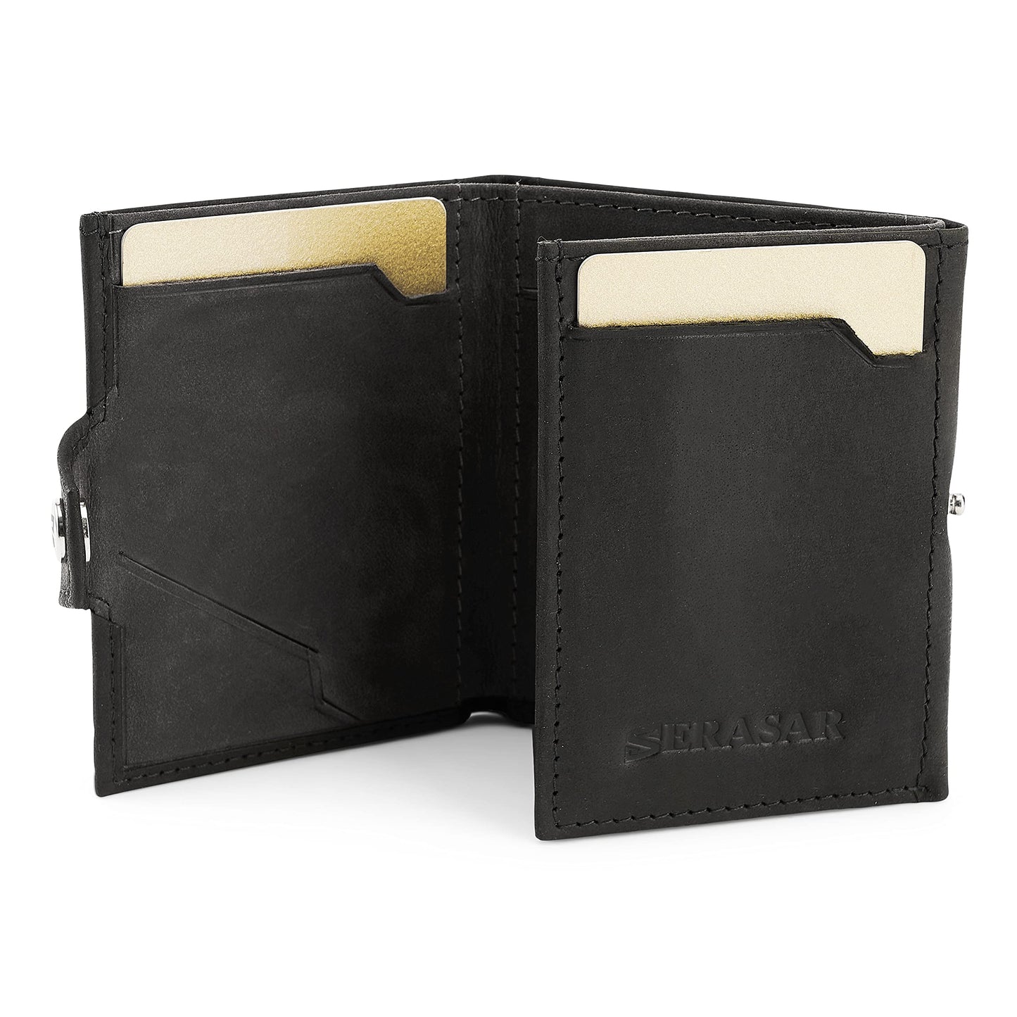SERASAR | Leather Wallet for Men [Genius] with RFID Protection | Black | Genuine Leather | Cash and Coin Compartment | Includes Gift Box | Great Gift Idea | Men's Wallet