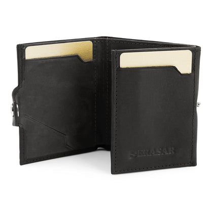 SERASAR | Leather Wallet for Men [Genius] with RFID Protection | Black | Genuine Leather | Cash and Coin Compartment | Includes Gift Box | Great Gift Idea | Men's Wallet