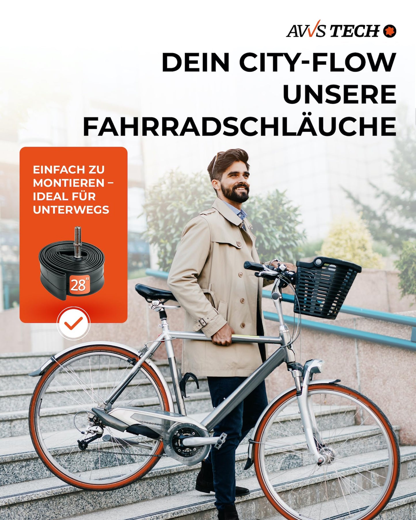 28 inch bicycle tube set | Compatible with Continental & Schwalbe | for AV SV DV valves | Accessories for trekking & city bikes including tire levers & light caps