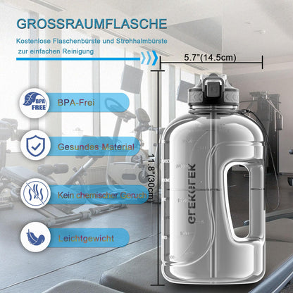 GLEKGLEK 3 Liter sports water bottle with straw BPA free Time markings Large water bottle for gym workout training (Gray)