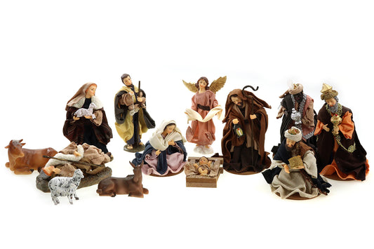 Unknown nativity scene set 13 pieces with clothes, Holy Family, Three Wise Men, Angel & Shepherds H.: 17cm Nativity scene figures Nativity accessories Christmas decoration