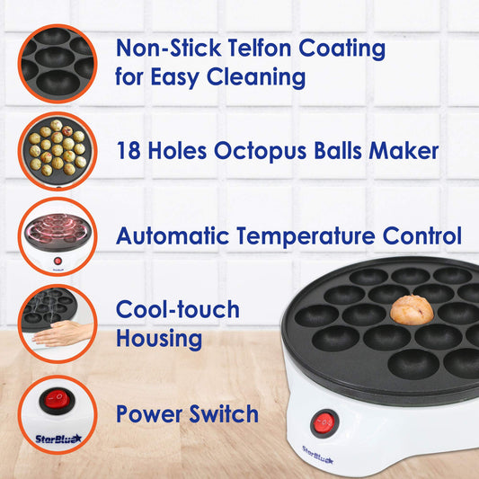 Takoyaki maker with takoyaki picks, simple and easy to use electric machine for making Japanese takoyaki octopus balls, 220-240V 50/60Hz 650W, European plug.