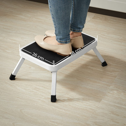 SONGMICs step stool, folding step ladder made of steel, non-slip step surface, can hold up to 150 kg, unfolded size 32 x 44 x 17.5 cm, white GSL01WT