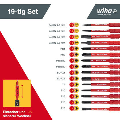 Wiha TorqueVario-S electric torque wrench screwdriver set (36791) mixed 19 pcs. | 0.8-5.0 Nm | incl. folding pouch | slot/cross/PlusMinus/TORX