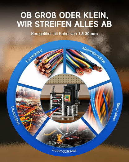 CREWORKS Electric Cable Stripping Machine 180W for 1.5-30mm copper wires, Automatic Cable Stripper Wire Stripping Tool for 0.06-1.2 inch copper wire recycling, 5-channel cable peeling machine.