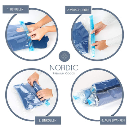 NORDIC Vacuum Bags Travel (set of 10) in 3 sizes I Compression Bags I Travel Vacuum Bags I Vacuum Bags for Clothes I Vacuum Storage Bags I Roll by Hand I No Vacuum Cleaner