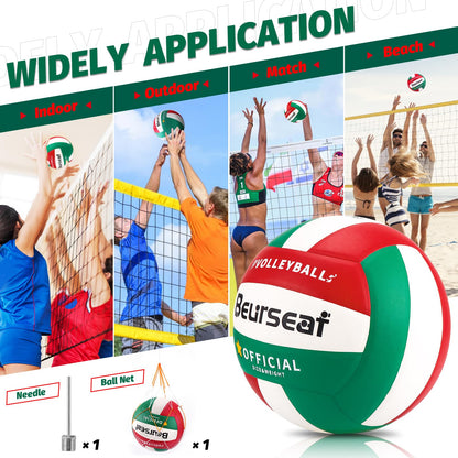Beurseaf Volleyball, Soft Touch Beach Volleyball, Sports Volleyball, official size 5 Indoor & Outdoor Volleyball (Green & Red)