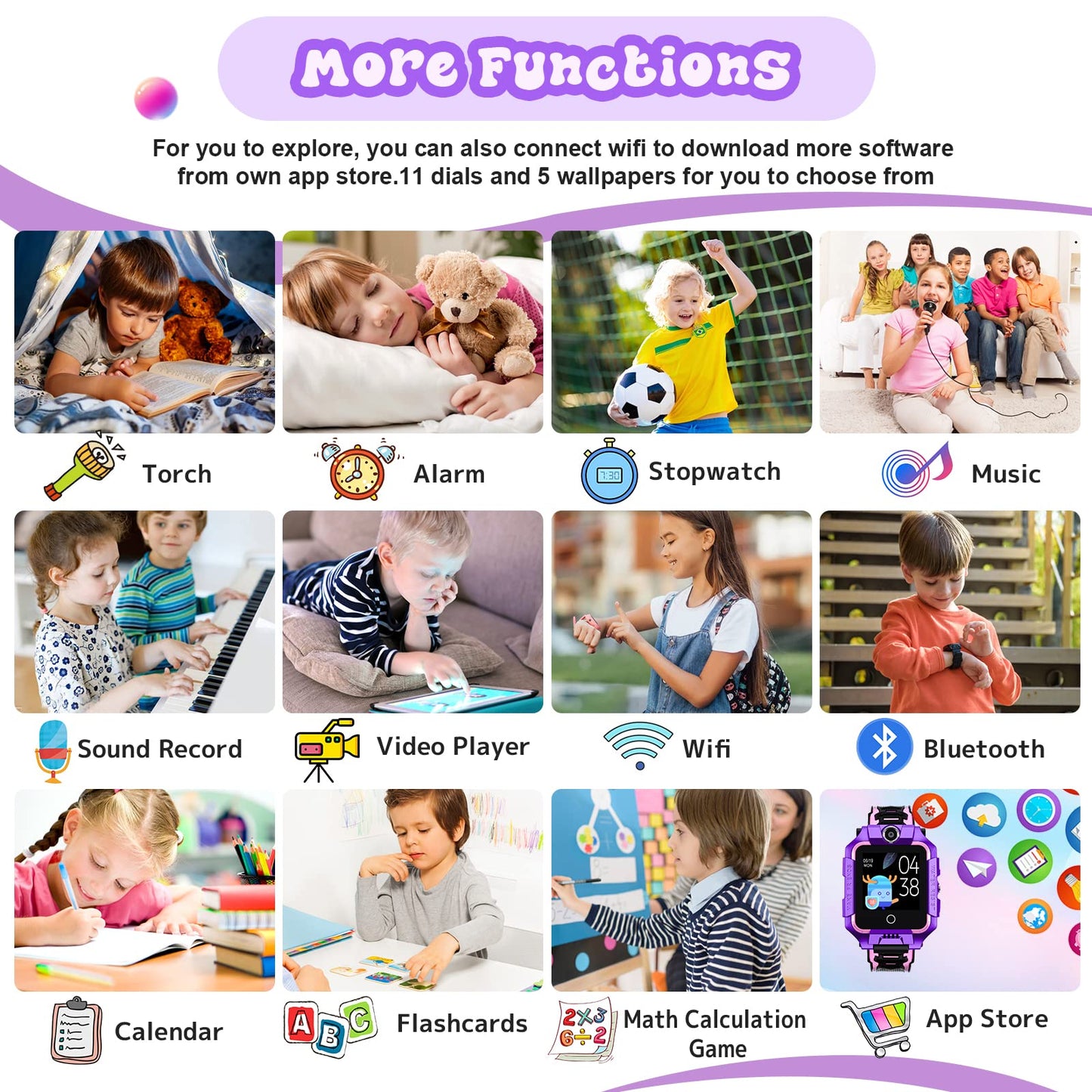 Children's GPS tracker smartwatch for boys and girls, 4G video & phone call with 360° rotation, kids GPS watch for 4-12 years old, Christmas & birthday gifts (T10 Purple)