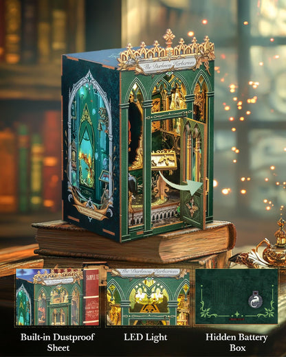 CUTEBEE Book Nook Kit - DIY Miniature House Dollhouse Booknook 3D Wooden Puzzle Library with Dust Cover and LED Light, Unique Bookshelf Decor & Gift for Adults (The Darkness Herbarium)