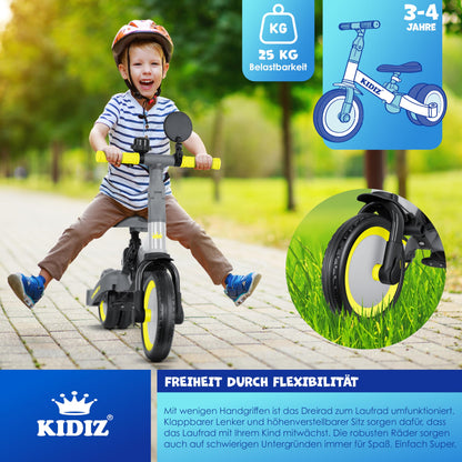 KIDIZ® 6in1 Balance Bike Tricycle | Suitable for children from 1 to 5 years | Supports up to 25kg | Includes handlebar, safety bar, seatbelt, bell, and mirror | Grey color