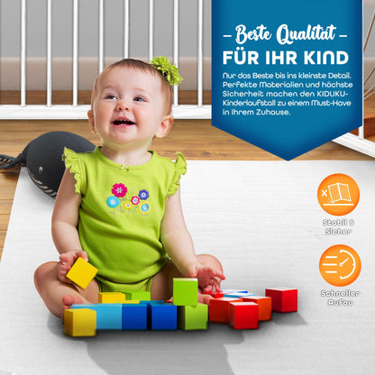 KIDUKU® 7.2m Baby Playpen XXL, foldable with door | Play yard with double security | Safety gate for kids, 8 panels | Adjustable playpen.