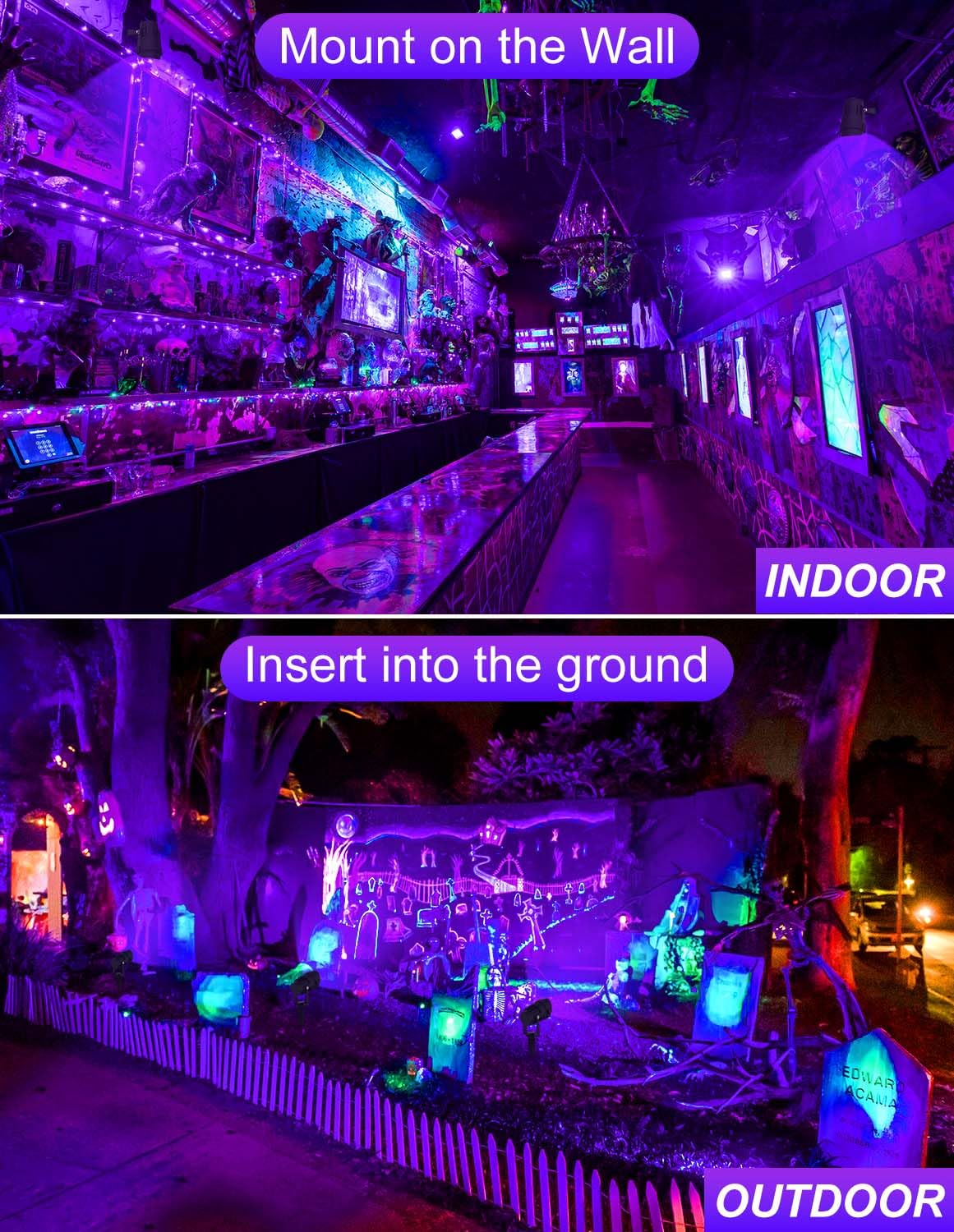 NATPOW UV Blacklight Lamp, Blacklight Bulb with Plug for Indoor Outdoor Use, Fluorescent Ultraviolet Ray Blacklight Party Light for Halloween Aquarium Bar Disco (2 Pieces)