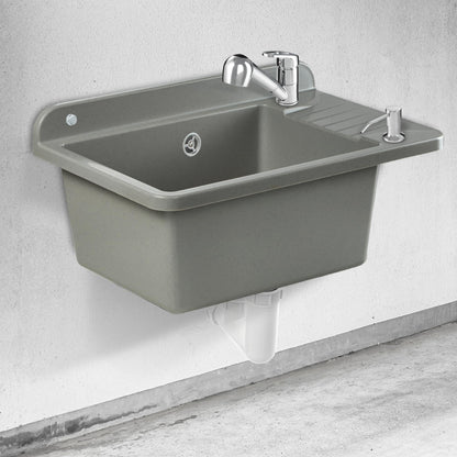 GOSPO Polypropylene sink, 50.5 x 34 x 26.5 cm, with faucet, siphon, soap dispenser, household utility sink (Grey)