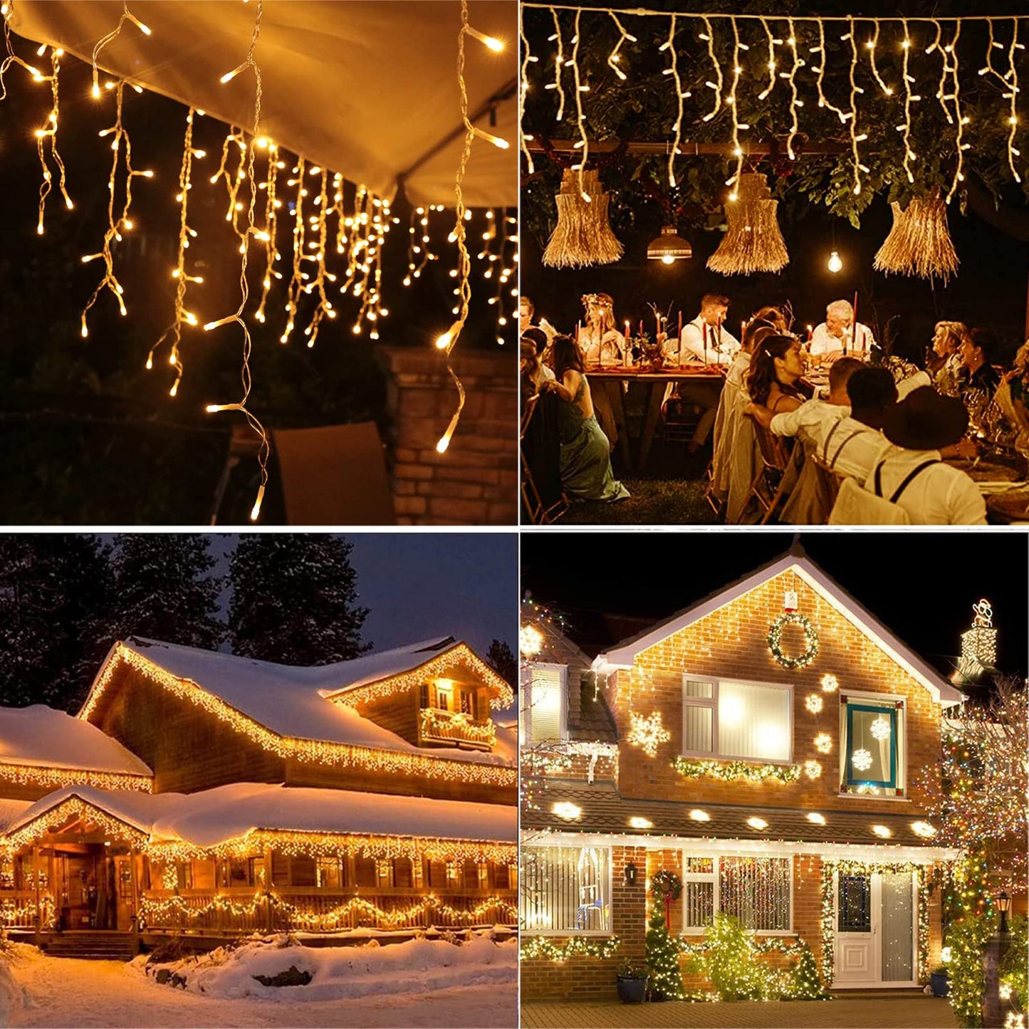 Ice rain fairy lights outdoor 10m 400LEDs light curtain fairy lights with timer + 8 modes + memory function + battery operated, icicle fairy lights decoration for Christmas, wedding, Halloween, warm white