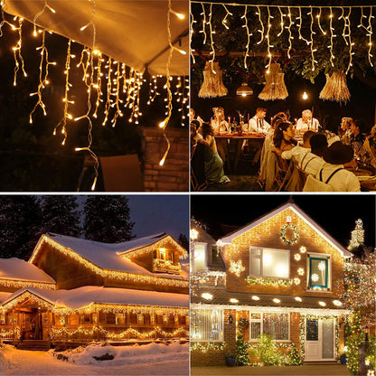 Ice rain fairy lights outdoor 10m 400LEDs light curtain fairy lights with timer + 8 modes + memory function + battery operated, icicle fairy lights decoration for Christmas, wedding, Halloween, warm white
