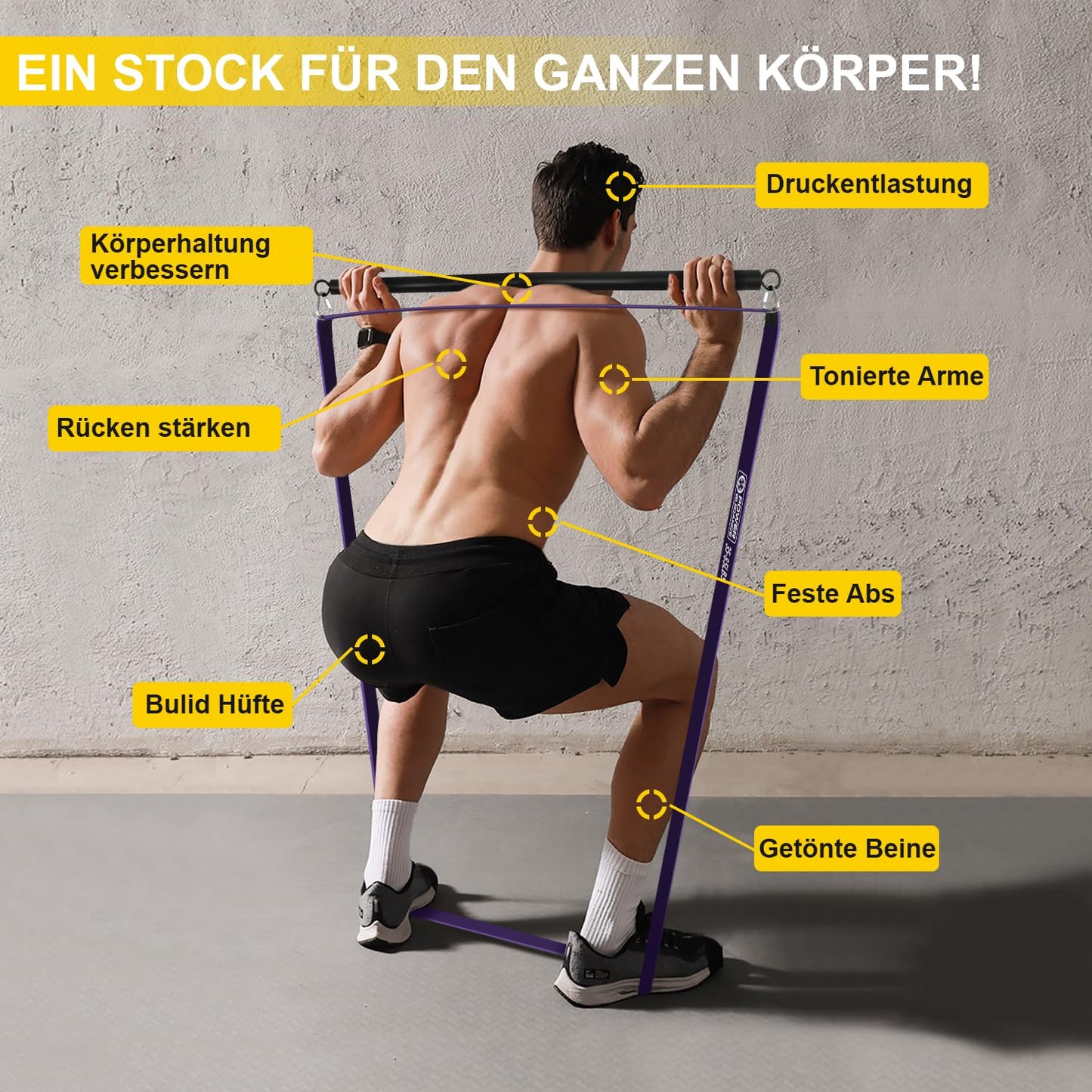 POWER GUIDANCE Resistance Bands, Fitness Bands, Pull Up Resistance Band - Perfect for Body Stretching, Powerlifting (#7. A set of 4 (red + black + purple + Pilates Bar)