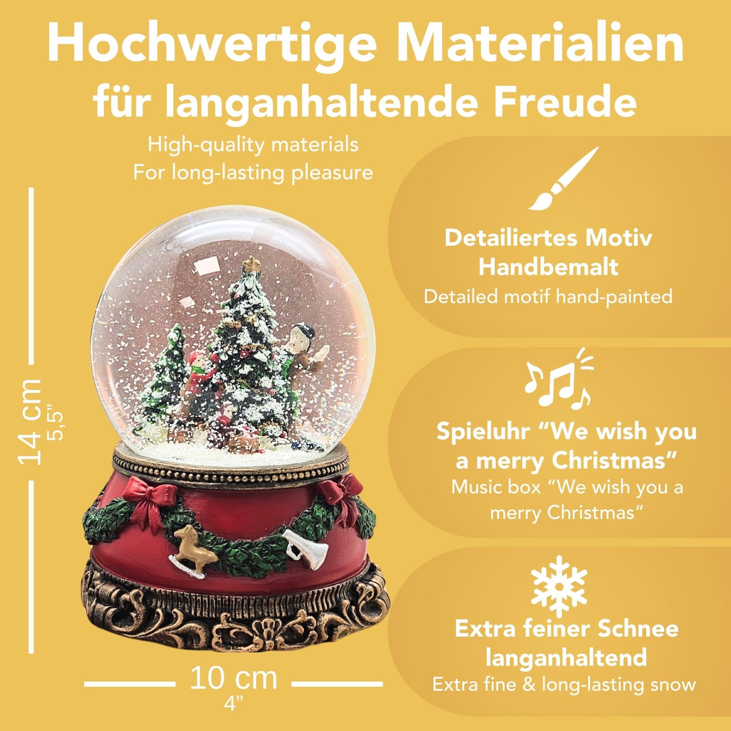 Snow globe decorate Christmas tree | base red with fir garland | with music box | shake ball Christmas decoration | W: 10 cm H: 14 cm | 20272