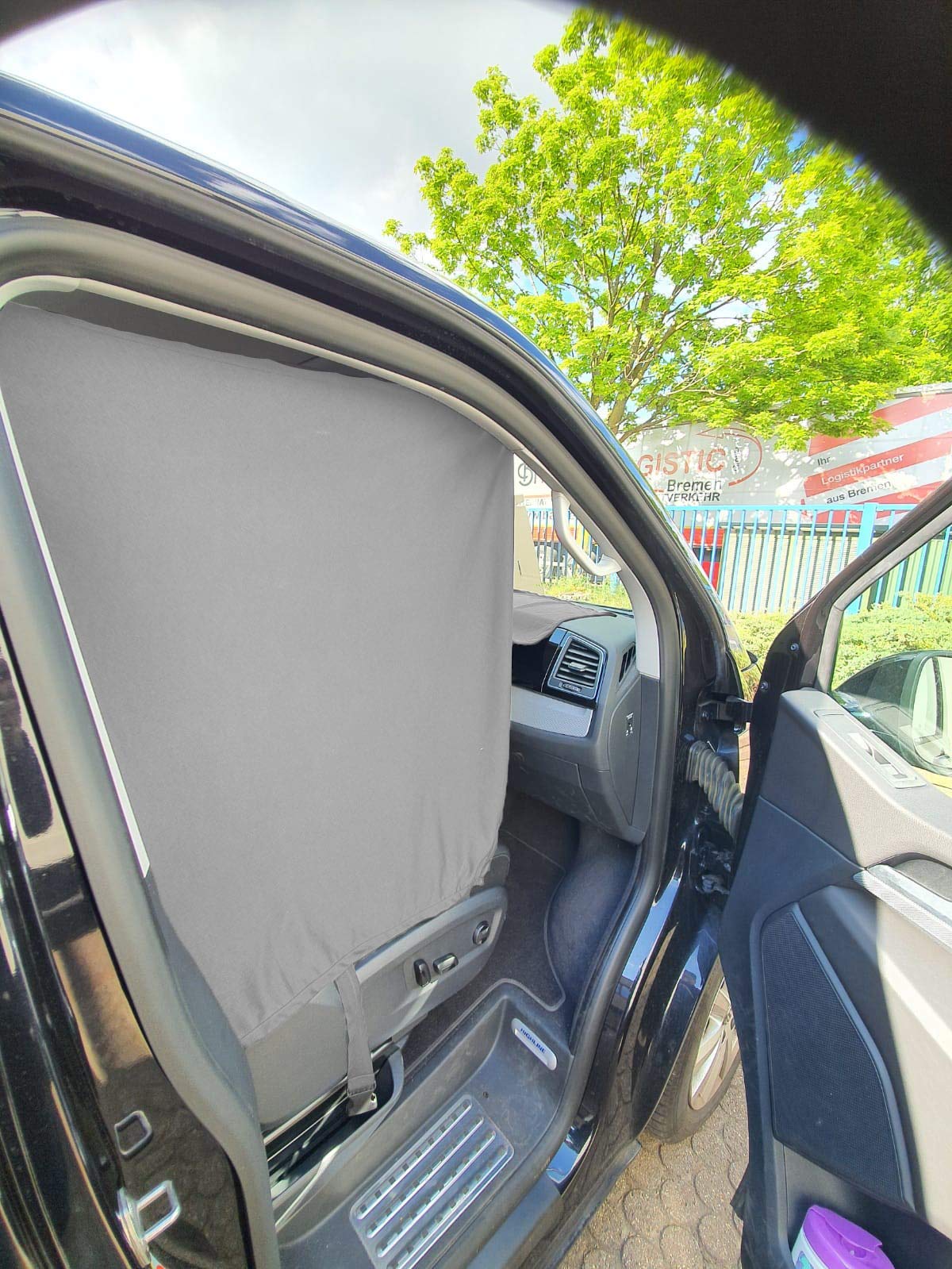 BREMEN SEAT COVERS Front Windshield Sunshade Camping Guide Cab Curtains Compatible with VW T5 T6 T6.1 in Grey