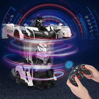 Remote control car, 2 in 1 transformer remote controlled robot kids car 360° rotation RC police car with battery, toy for 3 4 5 6 7 8 9 year old girls gifts games boy gift ideas.