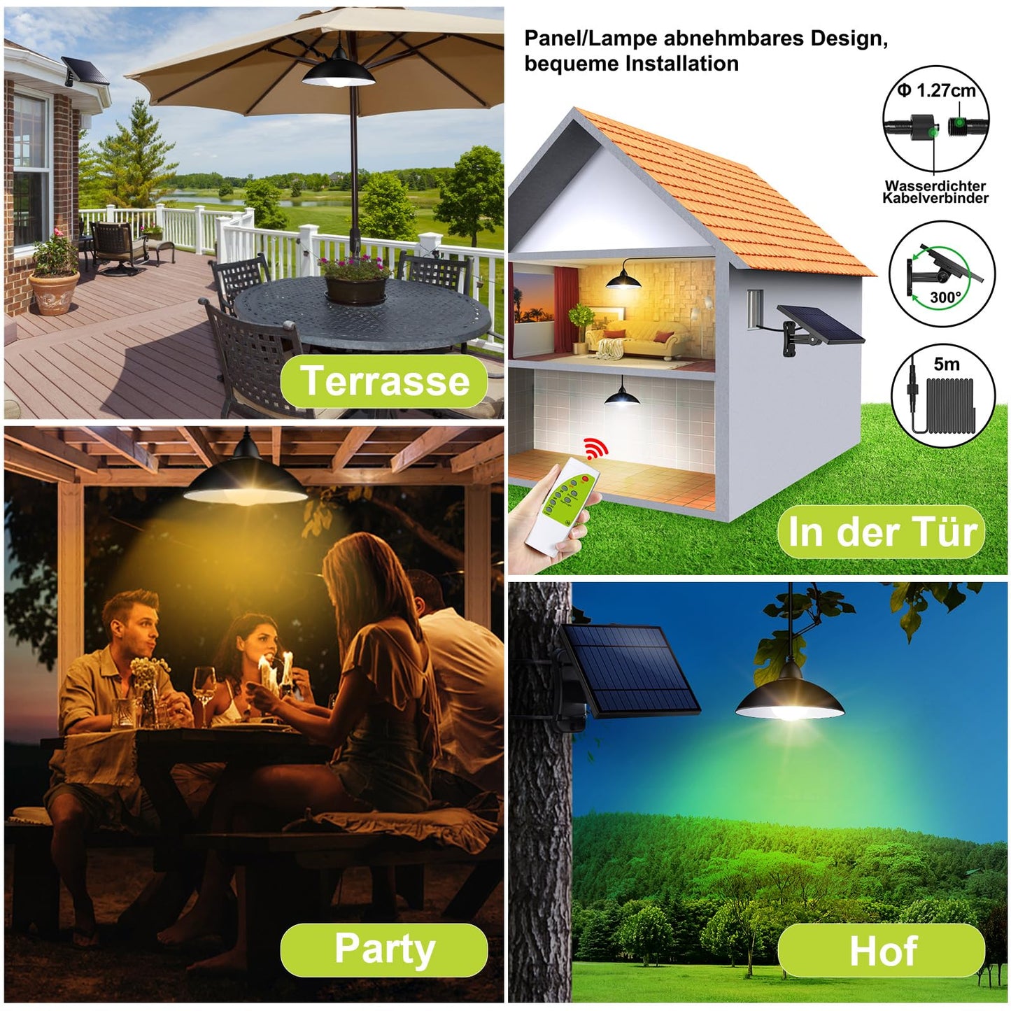 INTELAMP Solar Pendant Light, Outdoor Hanging Solar Lights with Remote Control, Waterproof Hanging Lamps for Garden Patio Balcony Gazebo IP65