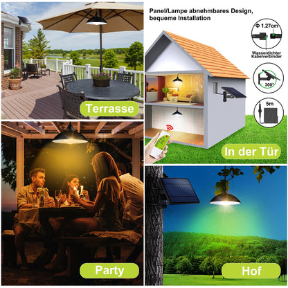 INTELAMP Solar Pendant Light, Outdoor Hanging Solar Lights with Remote Control, Waterproof Hanging Lamps for Garden Patio Balcony Gazebo IP65