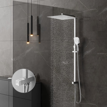 KOMIRO shower system without faucet, rain shower without faucet, shower set with 30x30cm shower head, hand shower with 3 spray modes, stainless steel height-adjustable shower bar, square.