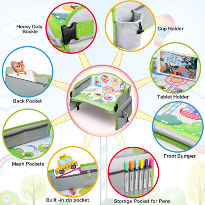 Lenbest Children's Travel Table - Ferris Wheel Background Knee Table Travel Table and Foldable Adjustable Dining Table Play Table - with bonus of 1 Reusable Drawing Surface and 1 Erasable Pen