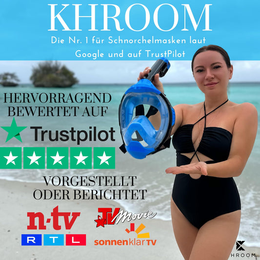 Khroom Snorkel Mask Adult & Kids 3+ | CO2 safe | Full Face Mask with Easy-Breath System | Snorkel Set Alternative | Seaview Y Dive Mask Adult/Kids (S/M Blue)