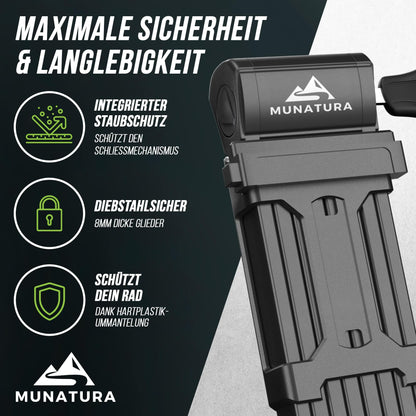 MUNATURA folding lock bike theft protection [120cm] - Bike lock high security with bracket - Folding lock bike lock, bike lock secure, bike lock, ebike bike lock