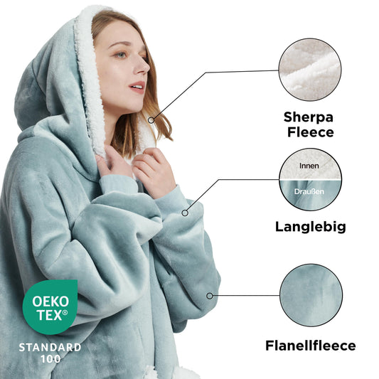 BEDSURE Hoodie Blanket with Sleeves and Hood - Sherpa Sleeve Blanket for Women, Green, 95x83cm. A perfect gift for women to stay warm and cozy in style.