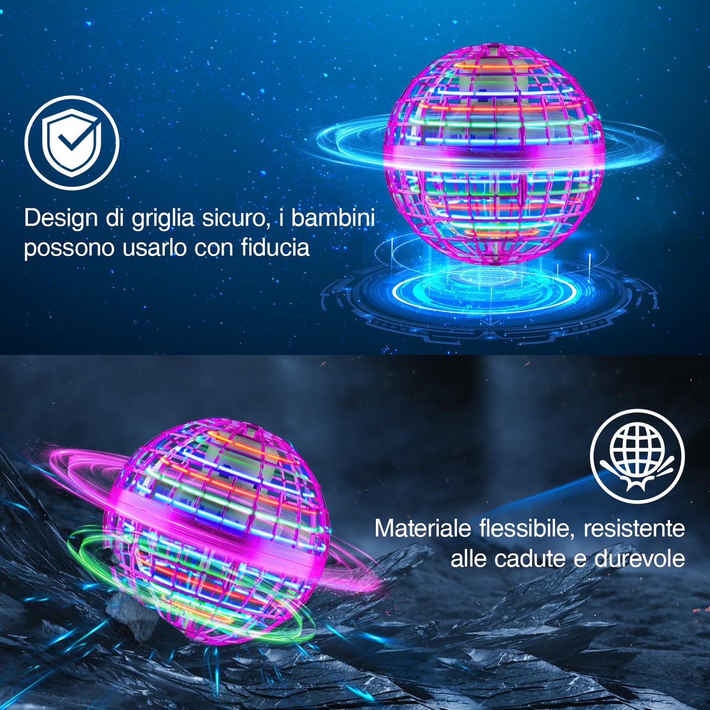 ANOEPUY Flying Ball, Orbi Ball with RGB Light, Kids Flying Ball, Fly Spinning Ball, Decompression Plane Gifts for Kids (Purple)