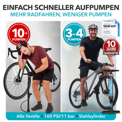 Bike pump all valves * Test VERY GOOD - 10 years WARRANTY * Powerful bike pump - French valve bicycle pump - floor pump with pressure gauge - pump floor pump
