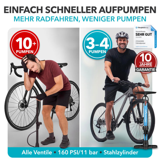 Bike pump all valves * Test VERY GOOD - 10 years WARRANTY * Powerful bike pump - French valve bicycle pump - floor pump with pressure gauge - pump floor pump