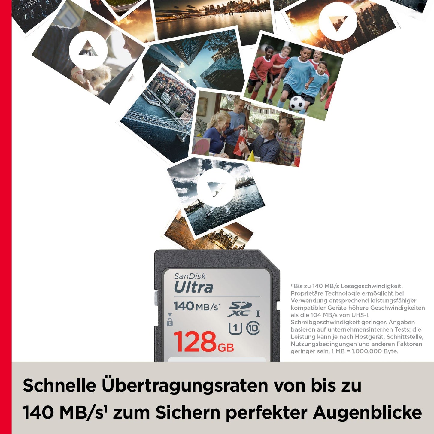 SanDisk Ultra SDXC UHS-I Memory Card 128GB (For entry-level and mid-range compact cameras, Full HD videos, U1, C10, V10, up to 140MB/s read speed, 10-year warranty)