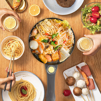 Audecook Electric Hot Pot with Steamer, 1.5 L/20cm Electric Frying Pan Hotpot Pot Non-stick Mini Electric Skillet, Multicooker for Dorm Ramen, Steak (B (yellow/1.5l with steamer))