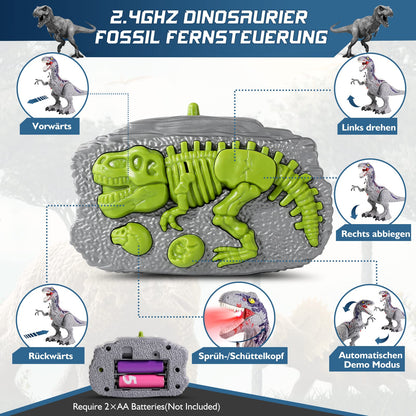 BAZOVE Remote Control Dinosaur Toy, 2.4GHz Electronic RC Velociraptor Dino Toy with 360° Spin Stunt, Spray function, Roaring and LED Light, Gift for Boys Girls 3+ Years