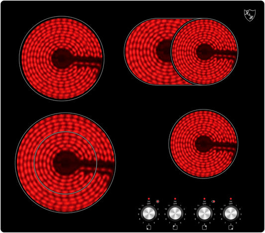 K&H Glass ceramic hob CK-7206K [4 ZONES] - 4 cooking zones with knob control - 4 zone hob Autark - 4 cooking zones - powerful connection - 59CM - 7200 Watt - 11 power levels