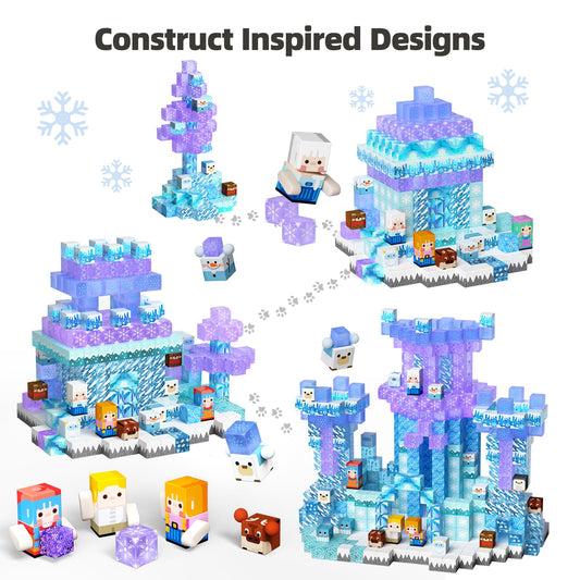 GobiDex Magnetic Building Blocks 100 Pieces, Snow World Frozen Magnet Blocks for Girls, Creative Learning Toy & Construction Set for Kids, Princess Game from 3-6, 4-8, 5-10 Years