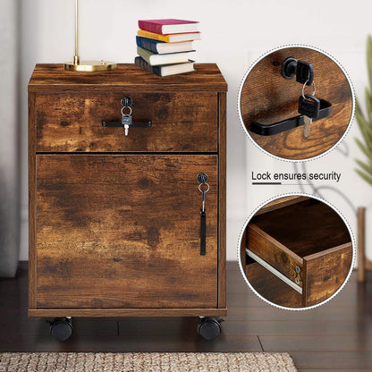OFCASA mobile file cabinet with 1 drawer and 1 door lockable file cabinet office drawer on wheels industrial wood rolling cabinet for home office 40 x 40 x 55 cm
