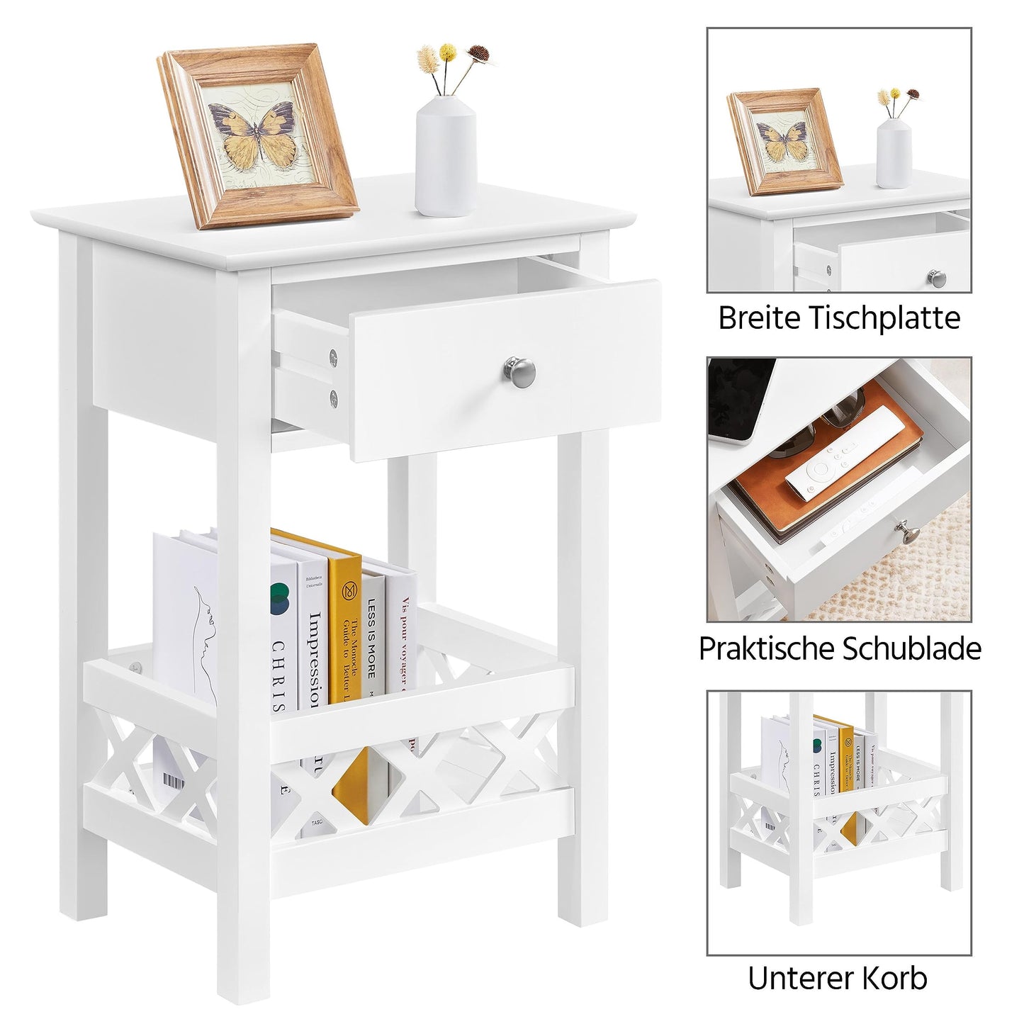 Yaheetech Set of 2 Nightstands Bedside Table with Basket & 1 Drawer Country Style Side Table Telephone Table Coffee Table for Living Room/Bedroom 40×30×60 cm, White